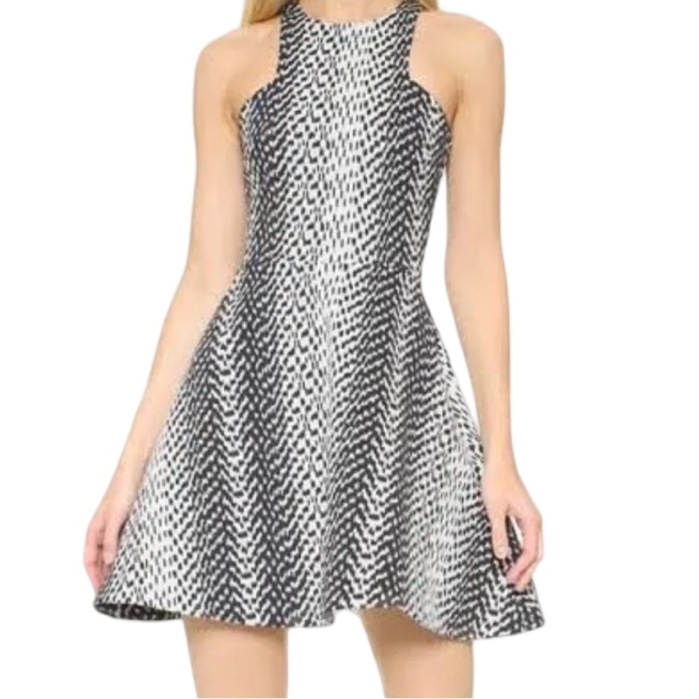 Elizabeth and James Black White Geometric Print Fit Flare‎ Dress Size 4
